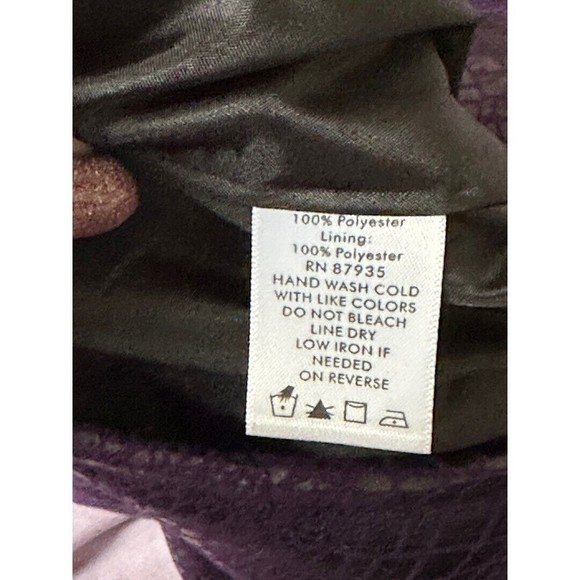Susan Graver Purple Faux Leather Reptile Print Jacket Sz Large 3/4 Bell Sleeve - Picture 7 of 10